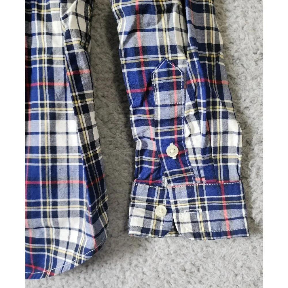 Ralph Lauren Youth Size 7 Blue‎ Plaid Natural Stretch Button Down LS Shirt
